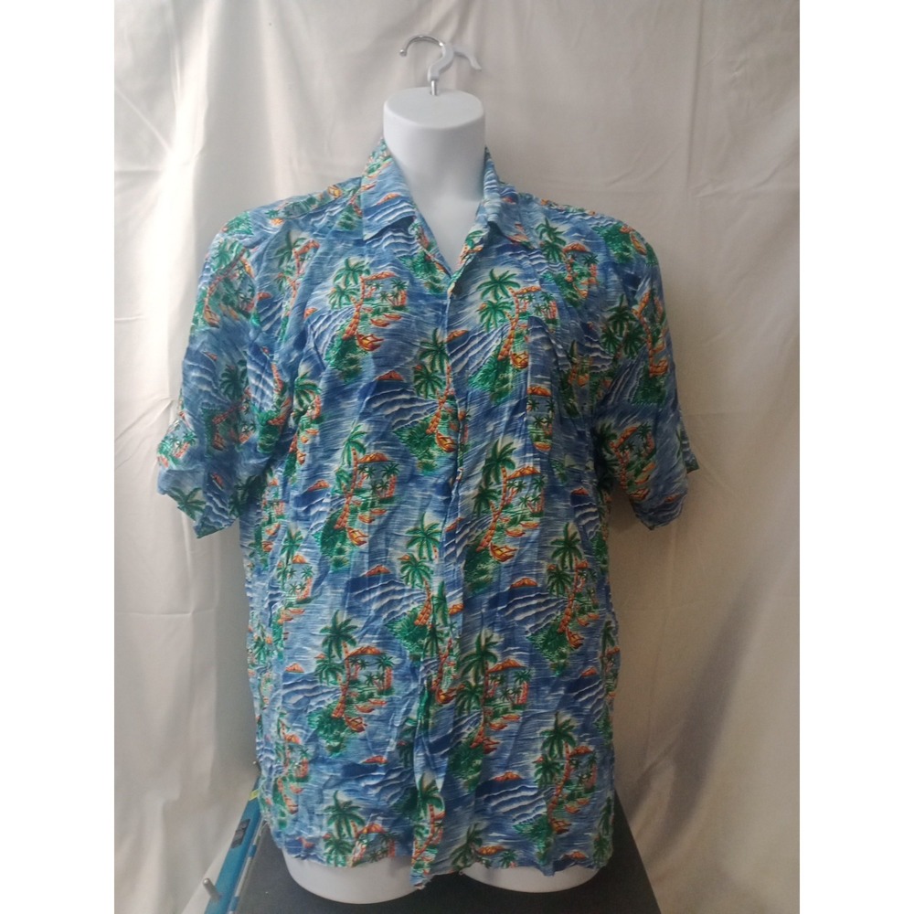 Vintage Pineapple Connection Hawaiian Shirt Mens XL Rayon Islands Floral Blue